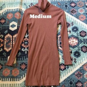 Brown Long Sleeve Turtleneck Dress